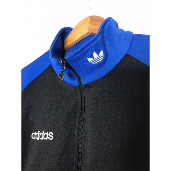 Adidas Men’s Small Track Jacket Trefoil Logo Collar Black Blue - Picture 5 of 9